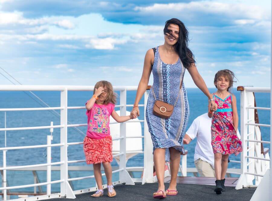woman and kids on cruise ship for wedding