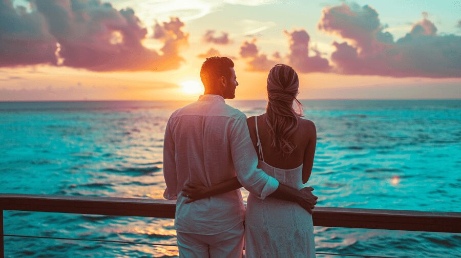 31 Things To Do On Your Honeymoon for 2024 3 newlywed couple on cruise honeymoon