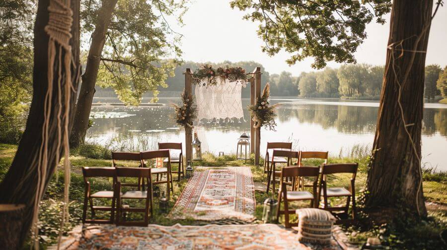 2024 Wedding Trends 4 boho outdoor wedding venue by lake