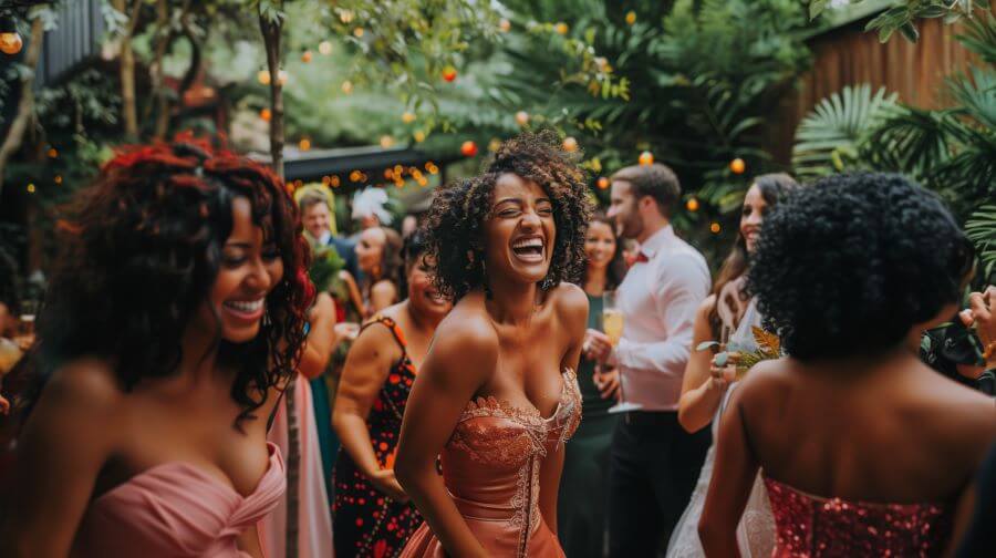 Our Favourite Wedding Afterparty Dresses 5 guest at wedding wearing corset dress