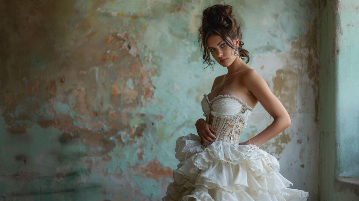 Victorian style corset with a flamango style skirt