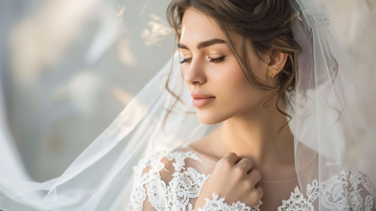 bridal dress with a long veil