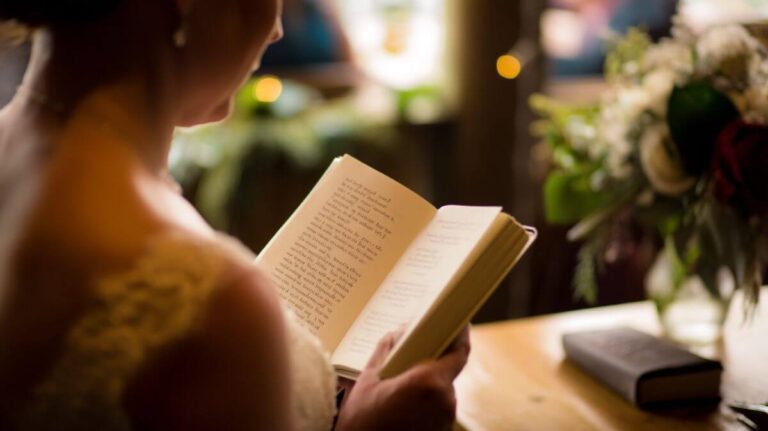 bride doing a short wedding poem for a reading